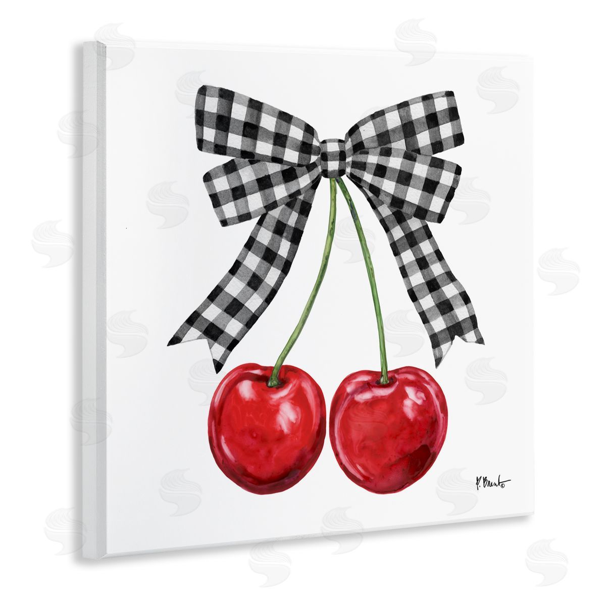 Paul Brent Lucky Cherries & Plaid Bow Wall Plaque Art Print