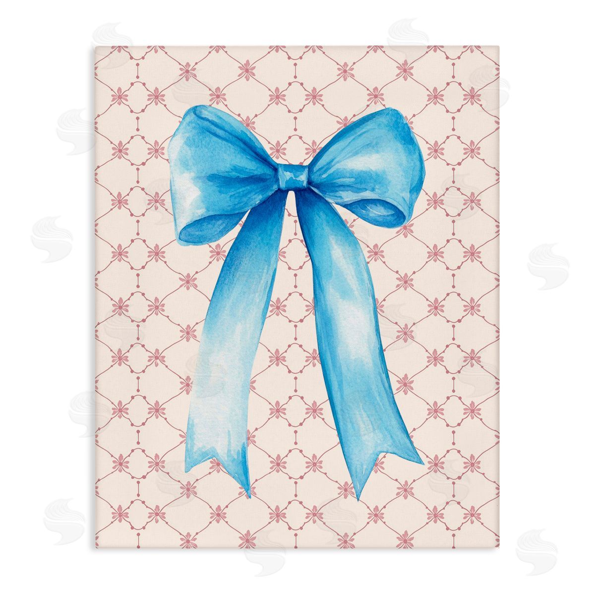 Petal Prints Design Blue Bow on Rose Quilt Pattern Canvas Wall Art Print