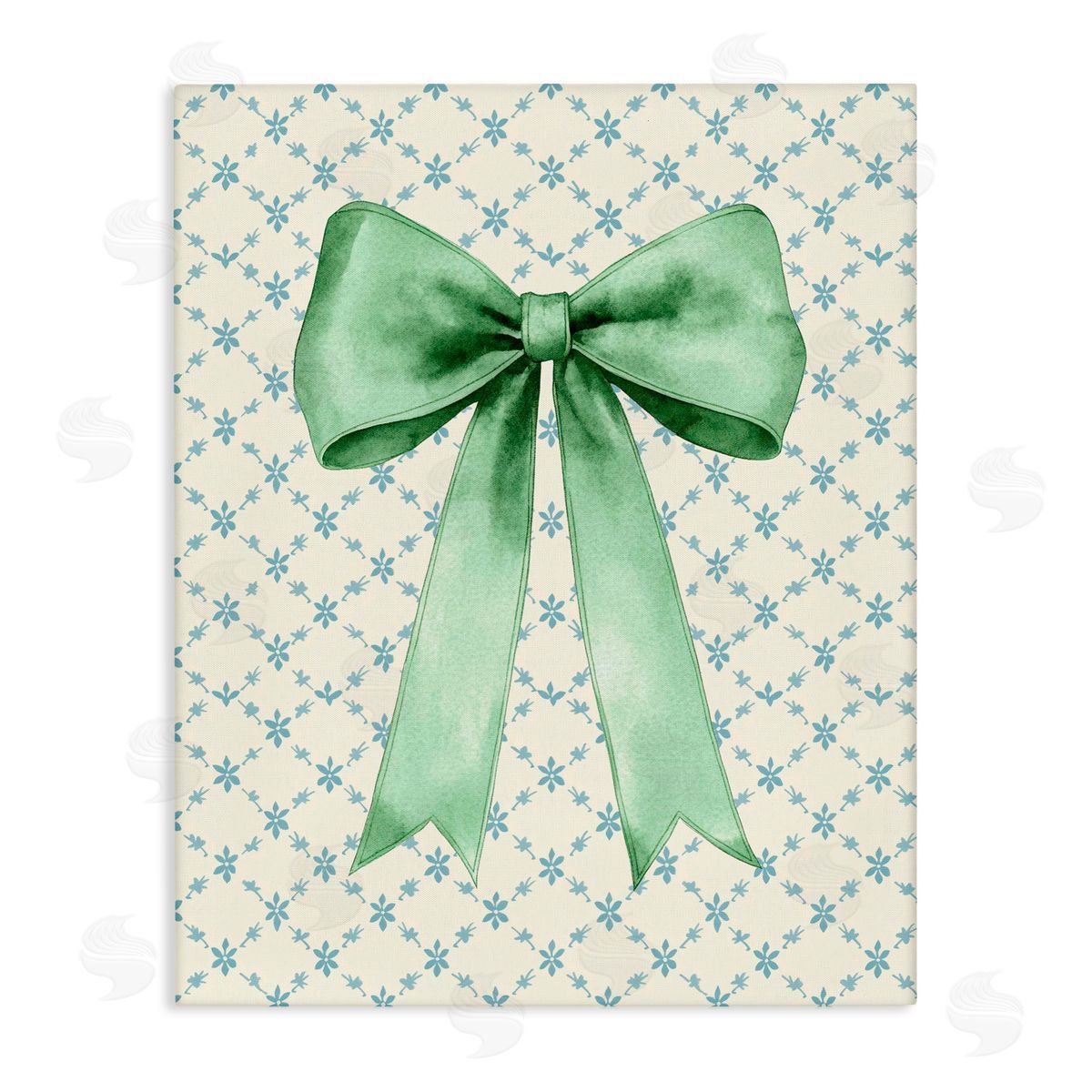 Petal Prints Design Green Bow on Rose Quilt Pattern Canvas Wall Art Print