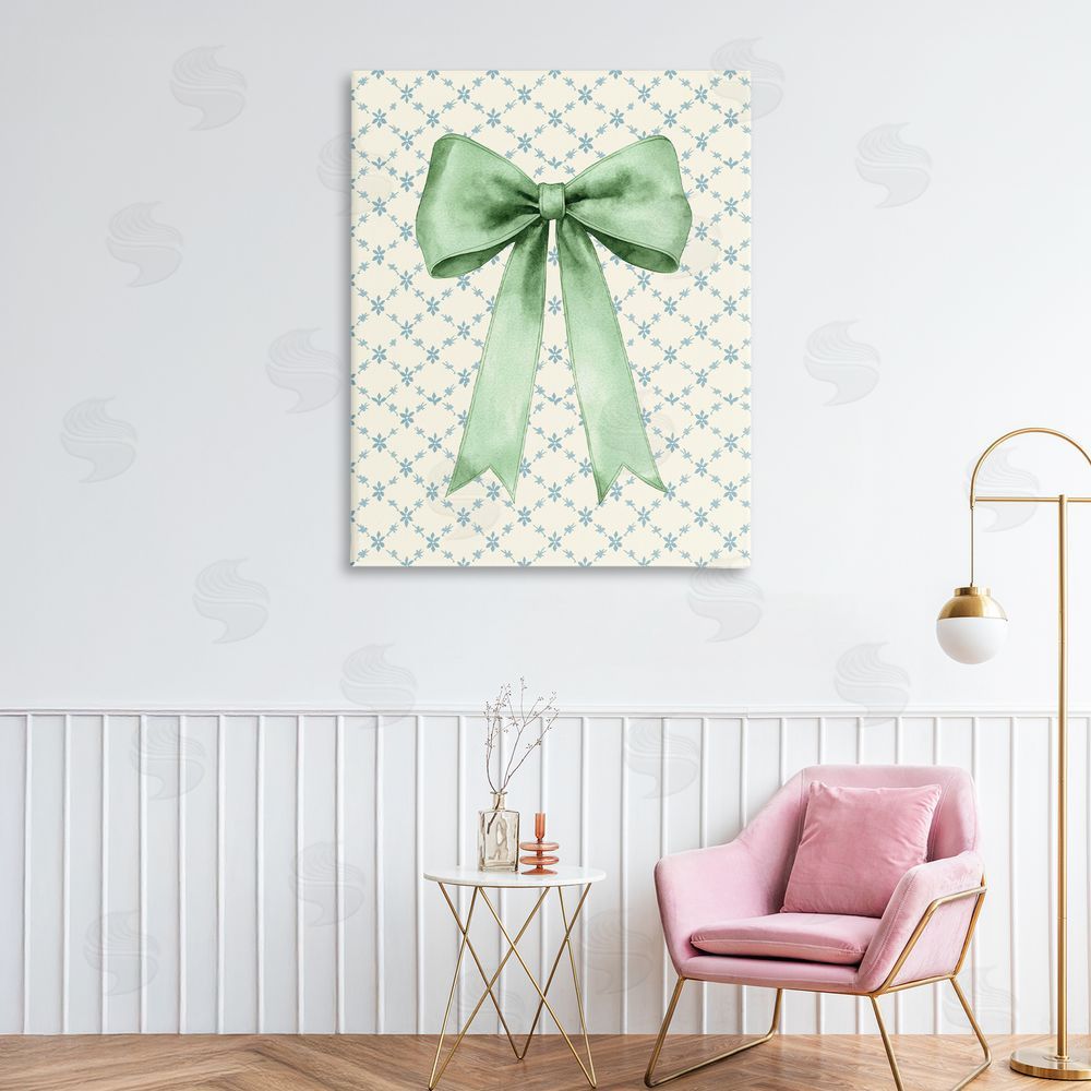 Petal Prints Design Green Bow on Rose Quilt Pattern Canvas Art on Wall