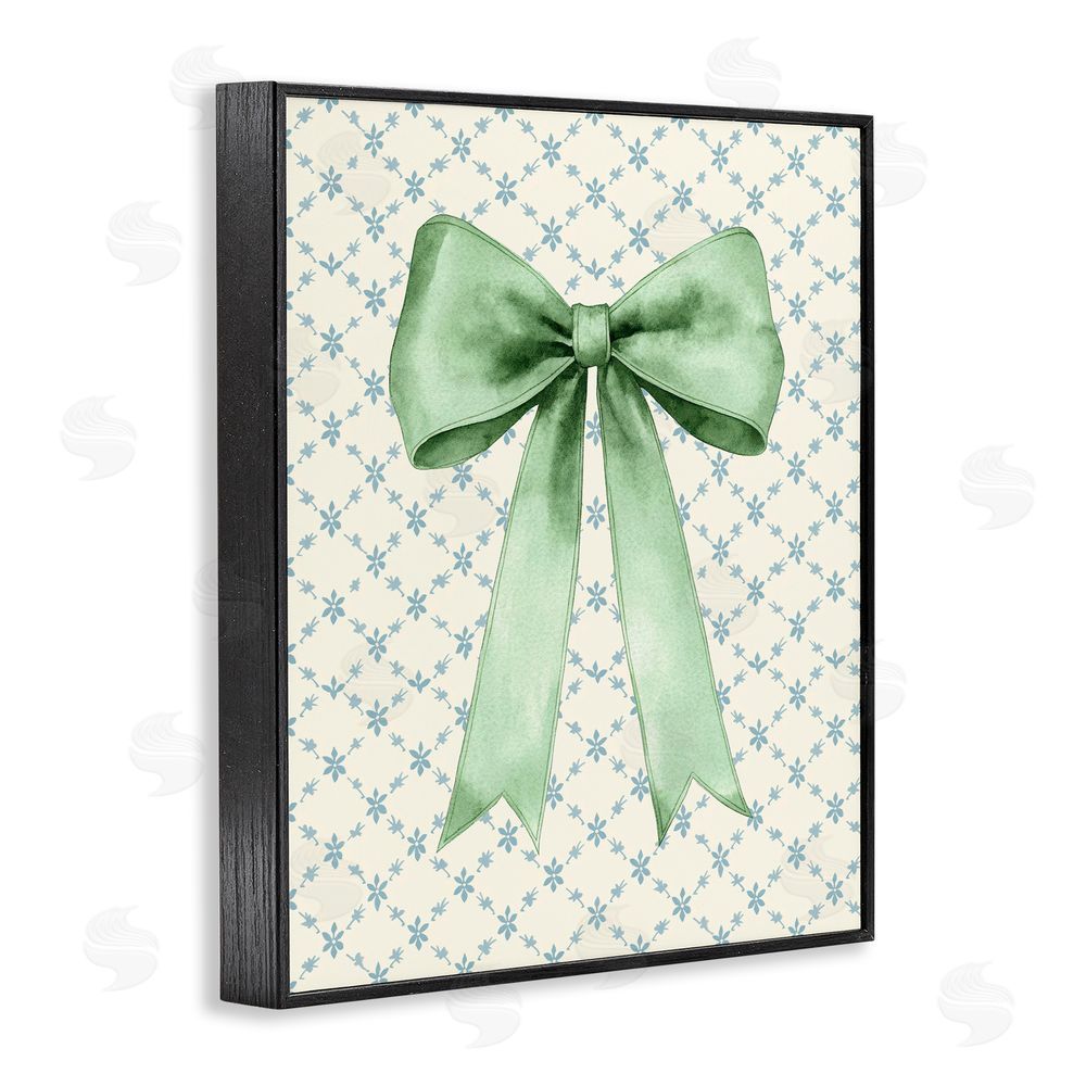 Petal Prints Design Green Bow on Rose Quilt Pattern Black Framed Giclee Wall Art Print