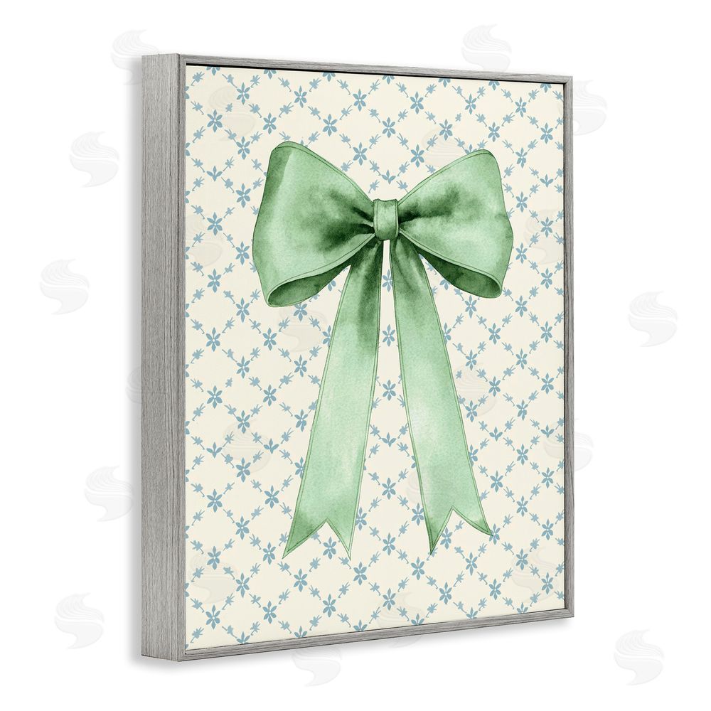 Petal Prints Design Green Bow on Rose Quilt Pattern Gray Framed Giclee Wall Art Print