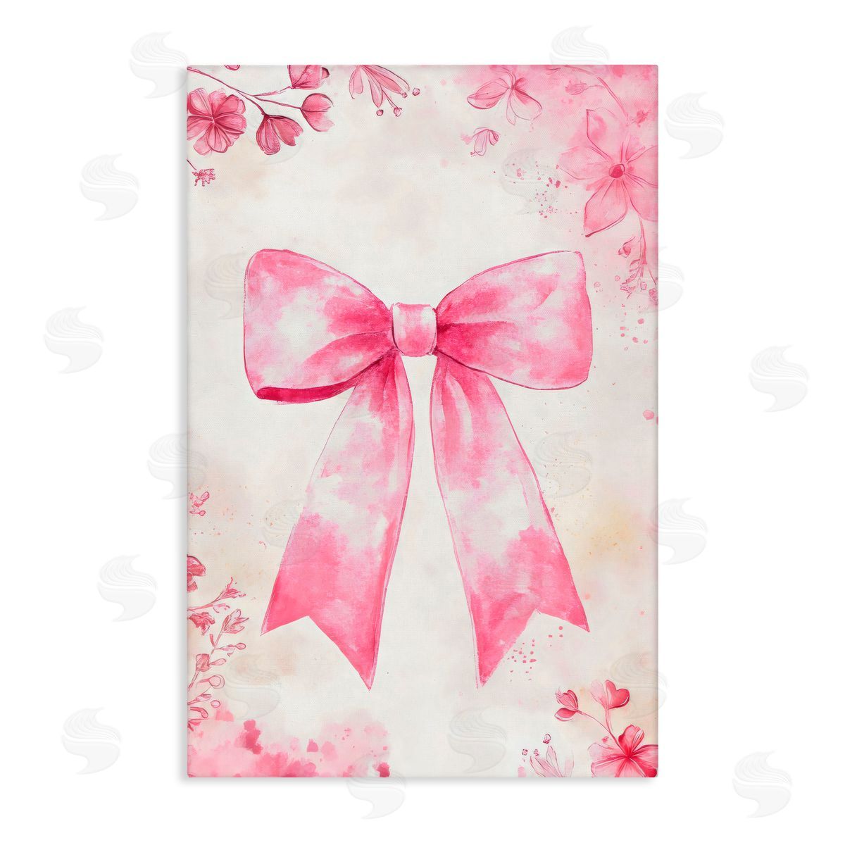 Creative Studio Whimsical Floral Bow Pink & Beige Canvas Wall Art Print