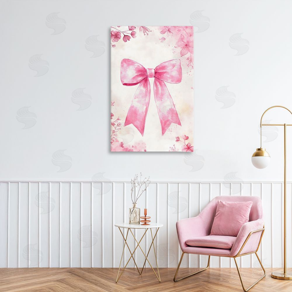 Creative Studio Whimsical Floral Bow Pink & Beige Canvas Art on Wall