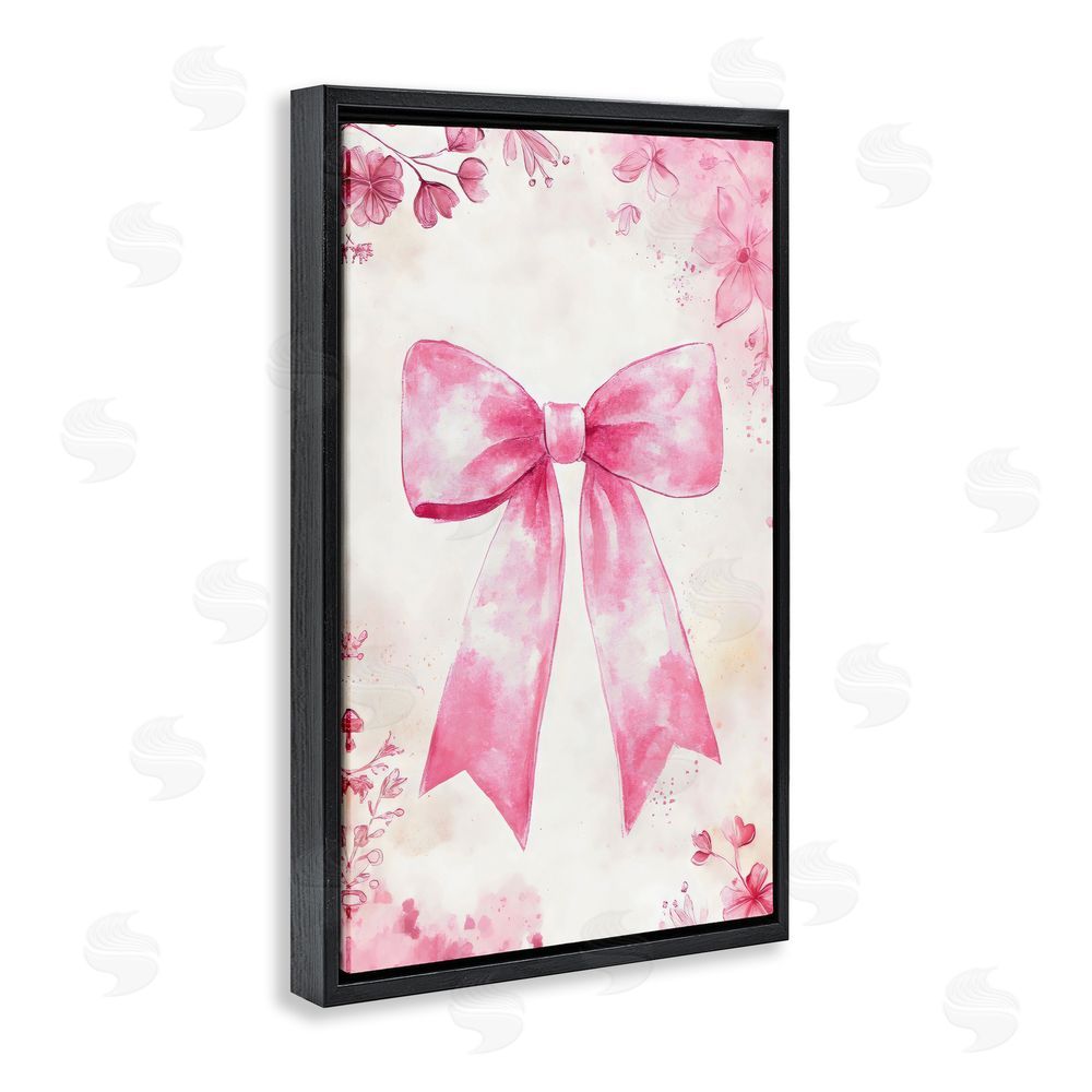 Creative Studio Whimsical Floral Bow Pink & Beige Black Floating Frame Canvas Wall Art Print