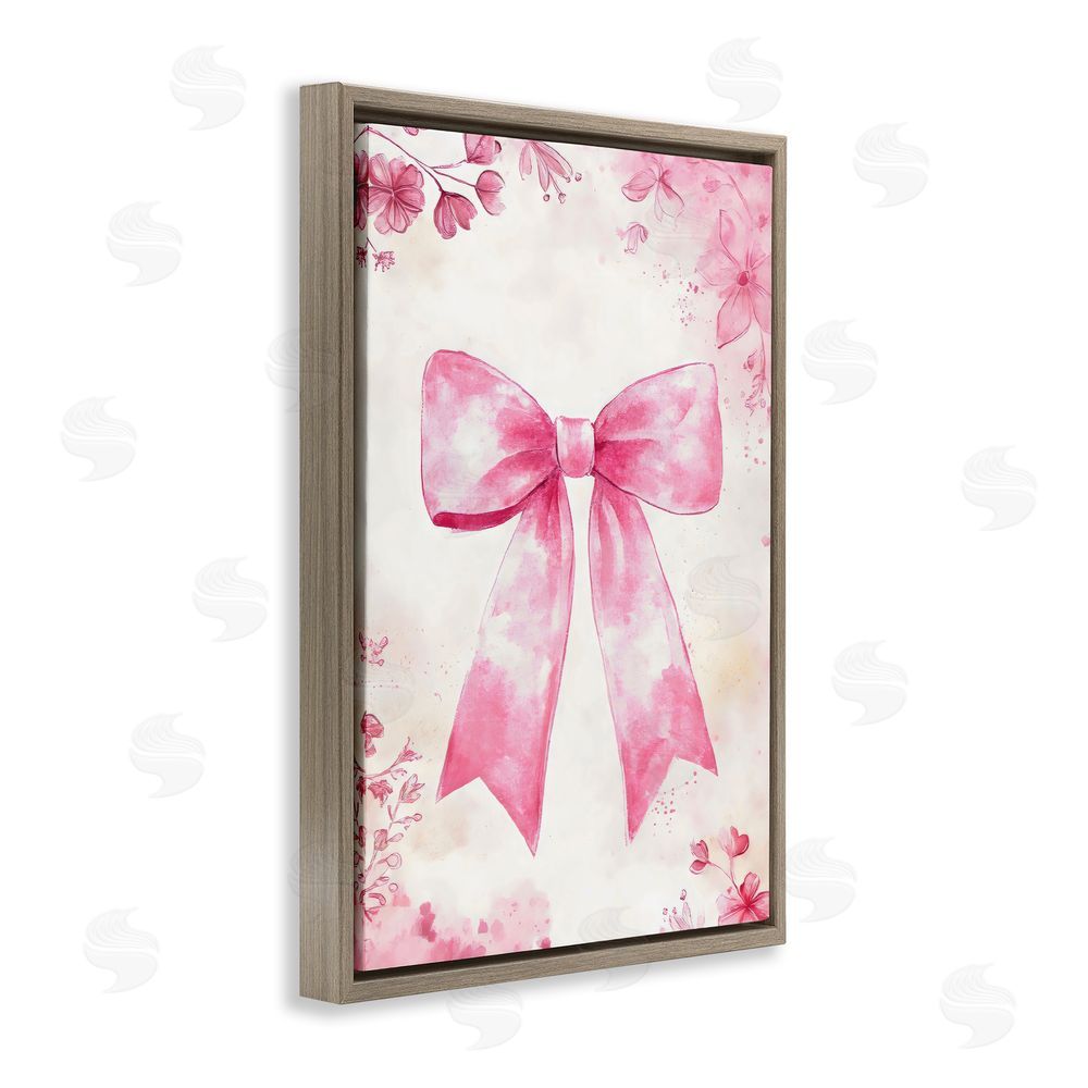 Creative Studio Whimsical Floral Bow Pink & Beige Brown Floating Frame Canvas Wall Art Print