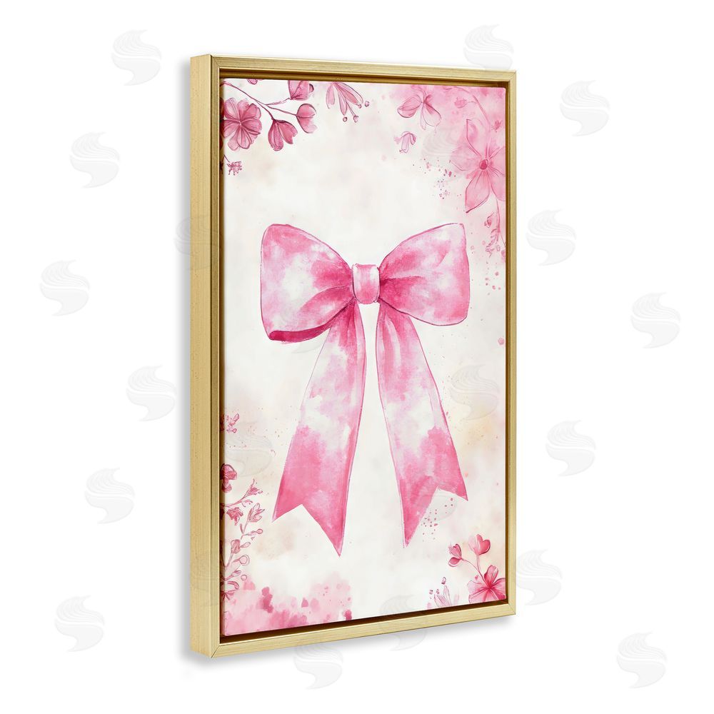 Creative Studio Whimsical Floral Bow Pink & Beige Gold Floating Frame Canvas Wall Art Print
