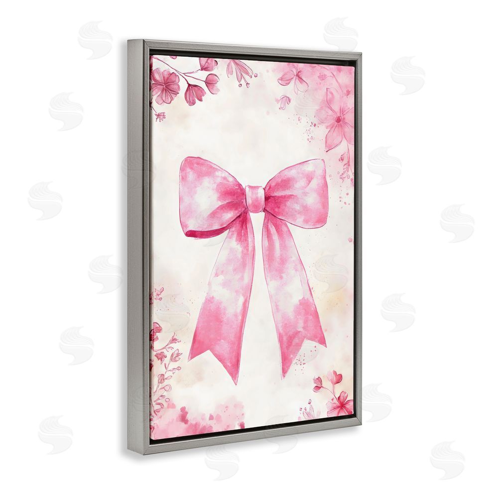 Creative Studio Whimsical Floral Bow Pink & Beige Gray Floating Frame Canvas Wall Art Print