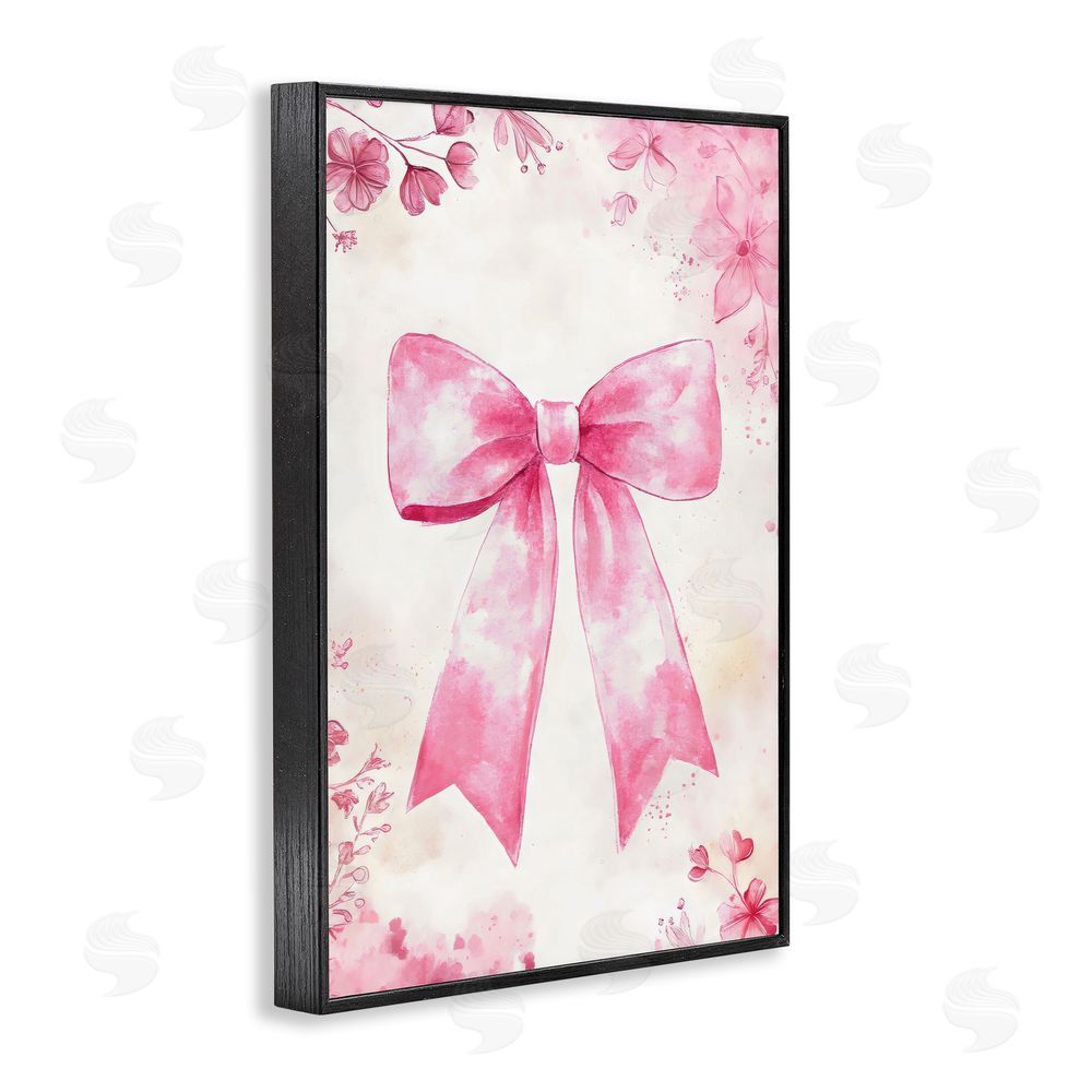 Creative Studio Whimsical Floral Bow Pink & Beige Black Framed Giclee Wall Art Print