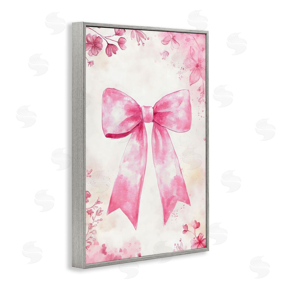 Creative Studio Whimsical Floral Bow Pink & Beige Gray Framed Giclee Wall Art Print