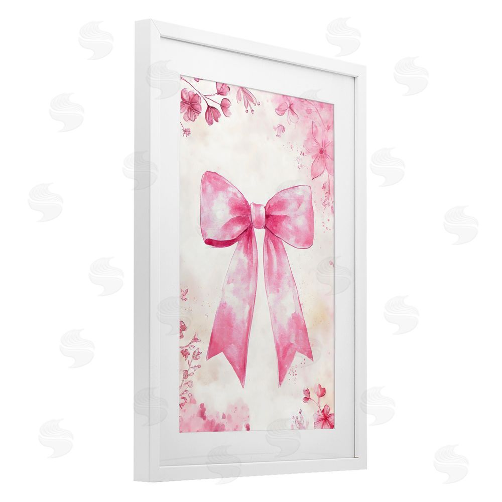 Creative Studio Whimsical Floral Bow Pink & Beige White Framed Print Under Glass with Mat Wall Art