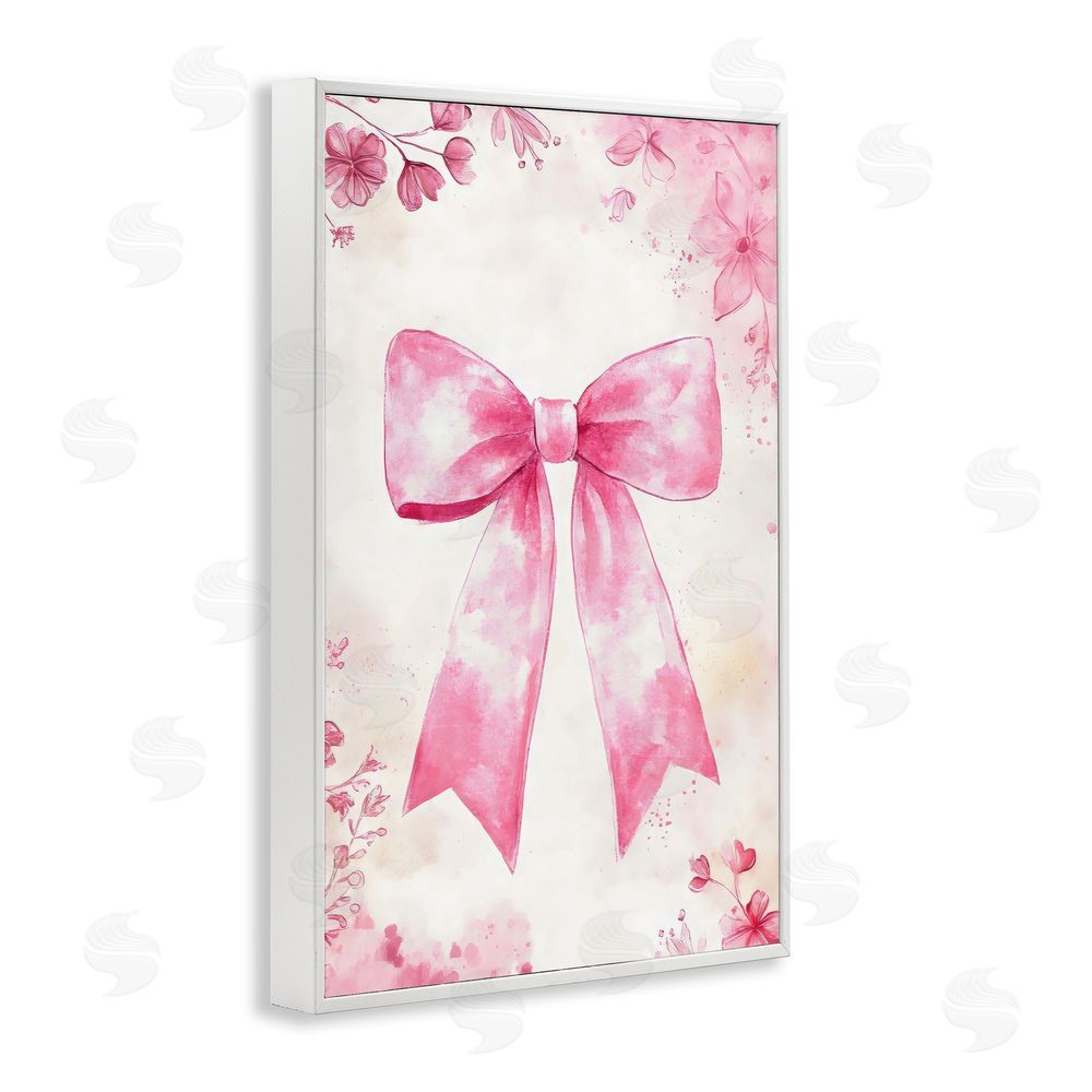 Creative Studio Whimsical Floral Bow Pink & Beige White Framed Giclee Wall Art Print