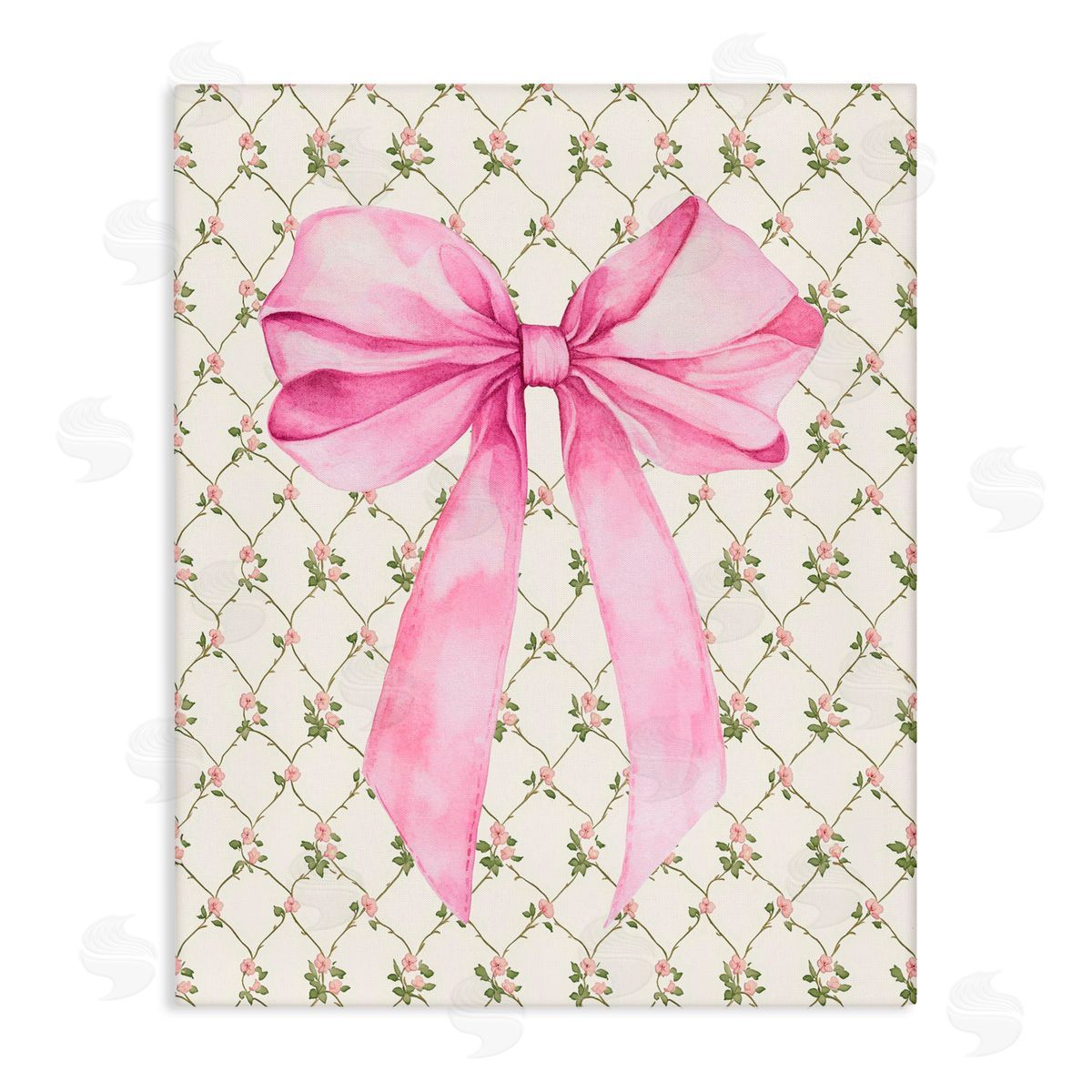 Petal Prints Design Pink Bow on Rose Quilt Pattern Canvas Wall Art Print