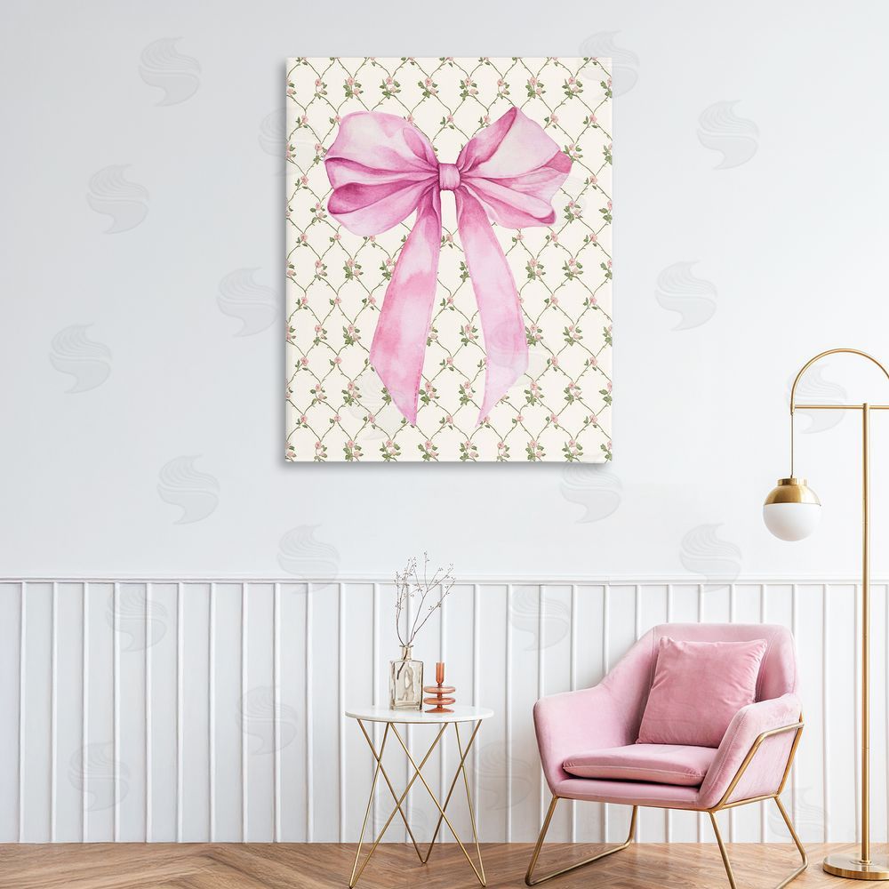 Petal Prints Design Pink Bow on Rose Quilt Pattern Canvas Art on Wall