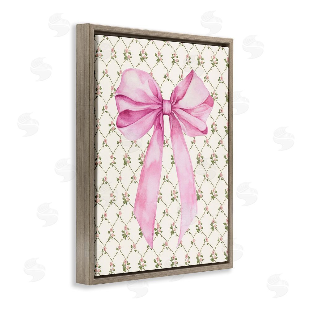 Petal Prints Design Pink Bow on Rose Quilt Pattern Brown Floating Frame Canvas Wall Art Print