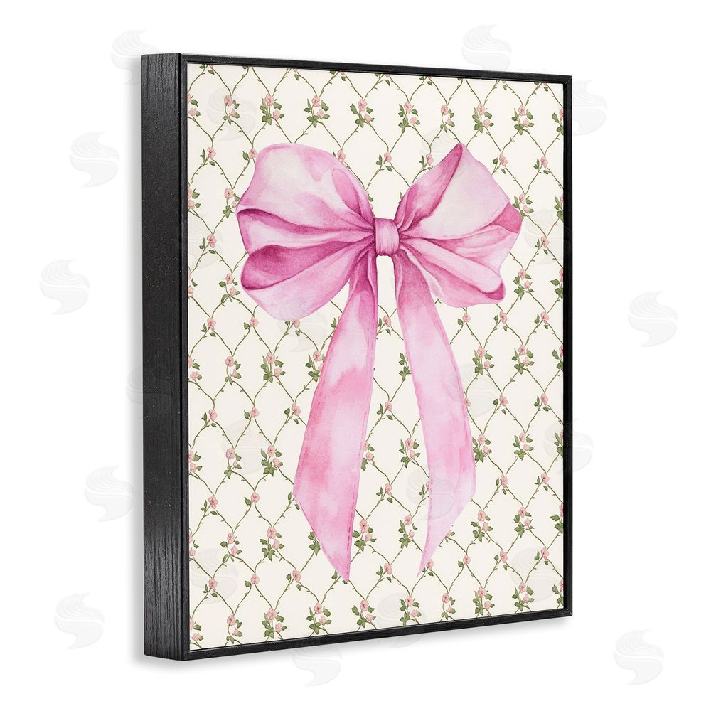 Petal Prints Design Pink Bow on Rose Quilt Pattern Black Framed Giclee Wall Art Print