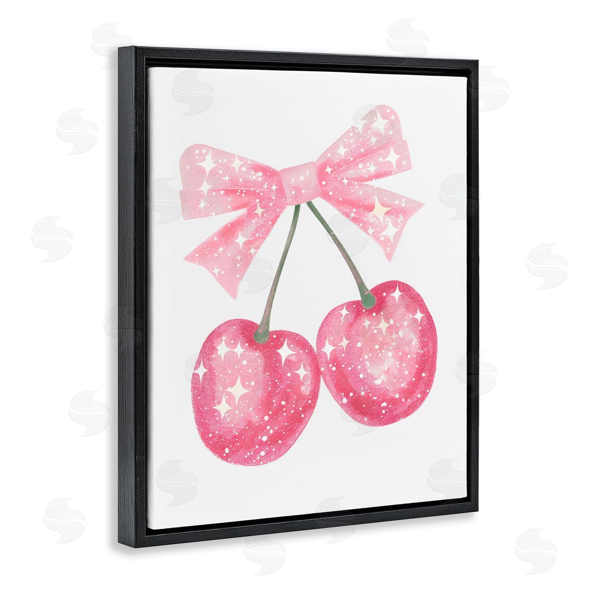 Creative Studio Pink Star Sparkle Cherries Black Floating Frame Canvas Wall Art Print