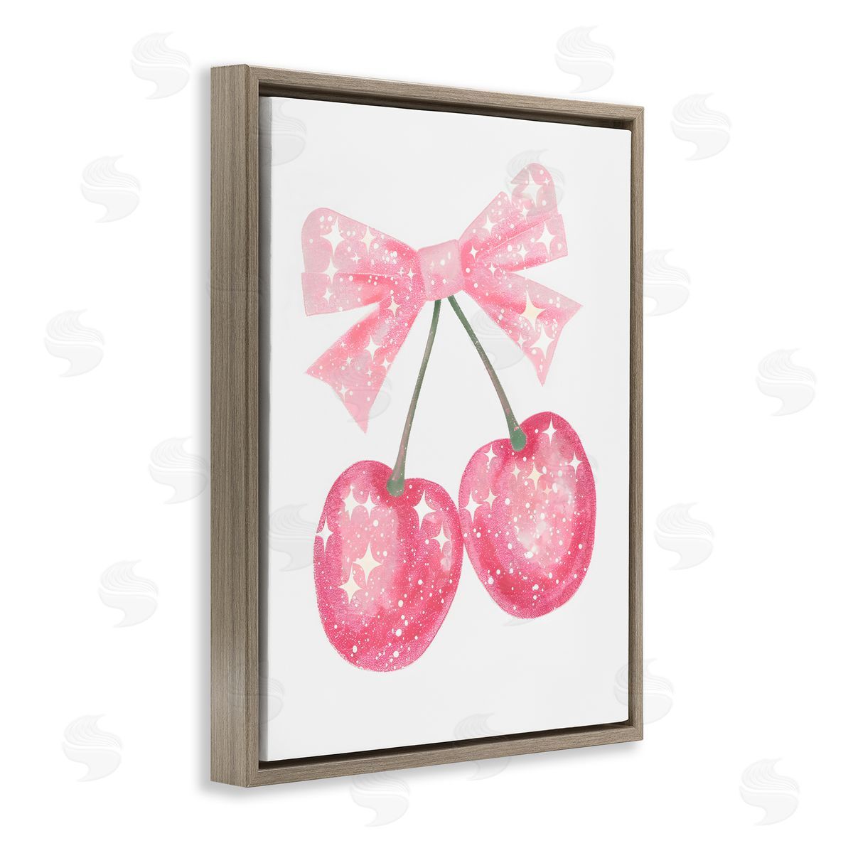 Creative Studio Pink Star Sparkle Cherries Brown Floating Frame Canvas Art Print