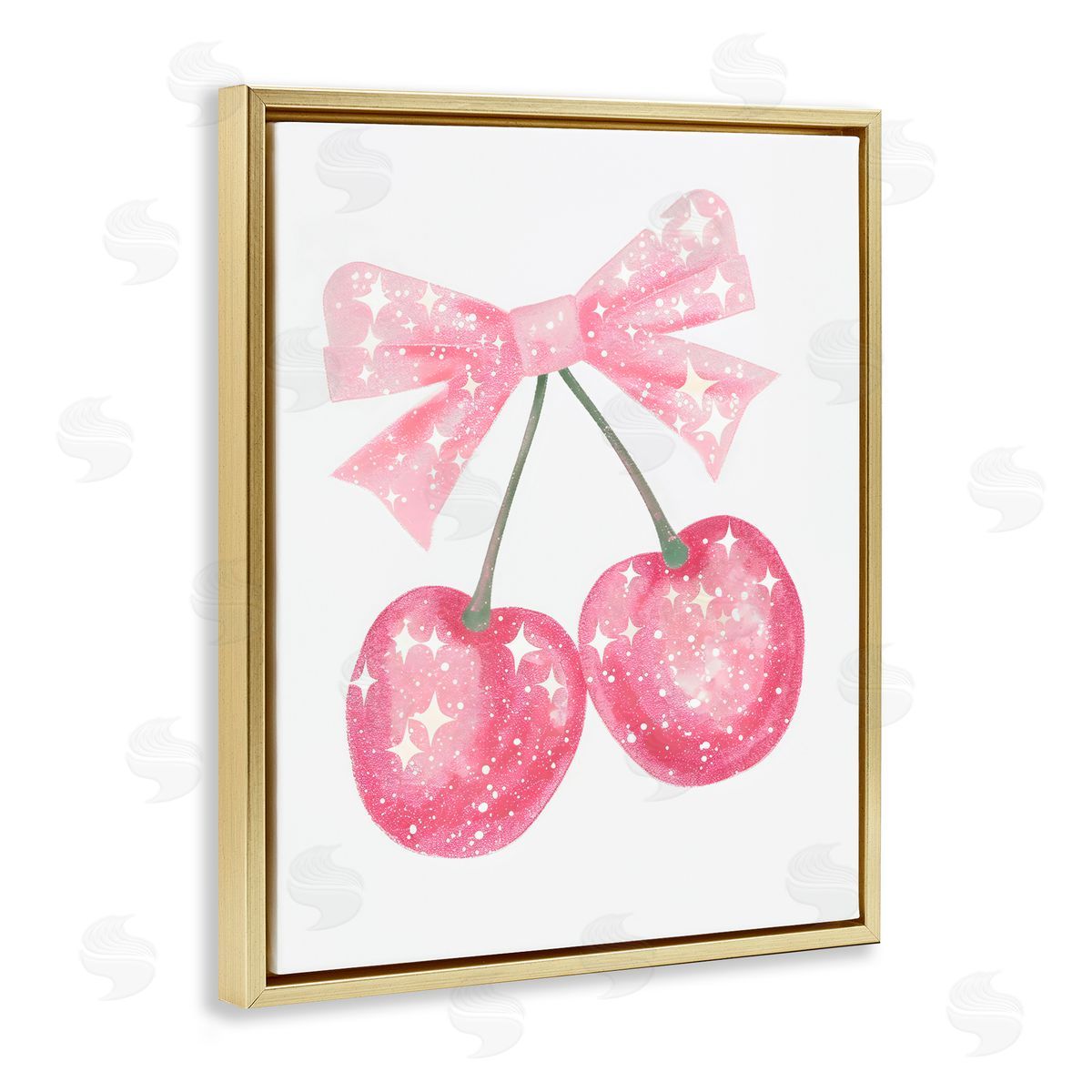 Creative Studio Pink Star Sparkle Cherries Gold Floating Frame Canvas Art Print