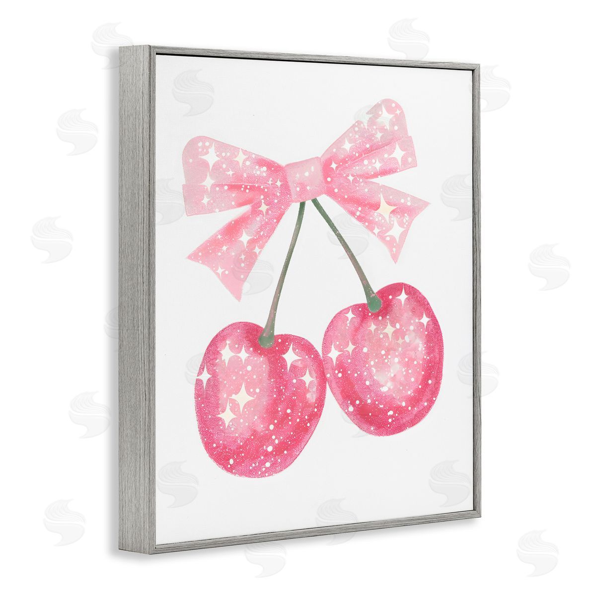 Creative Studio Pink Star Sparkle Cherries Gray Framed Giclee Art Print