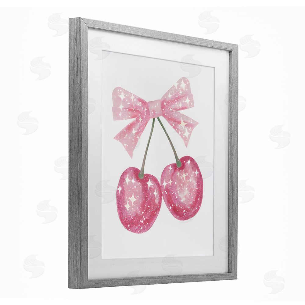Creative Studio Pink Star Sparkle Cherries Gray Framed Print Under Glass Art