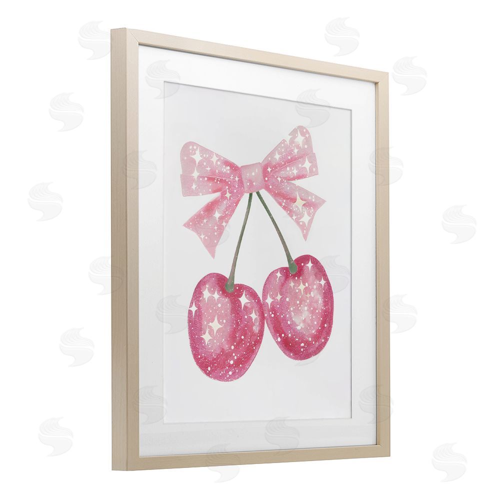 Creative Studio Pink Star Sparkle Cherries Birch Framed Print Under Glass Art