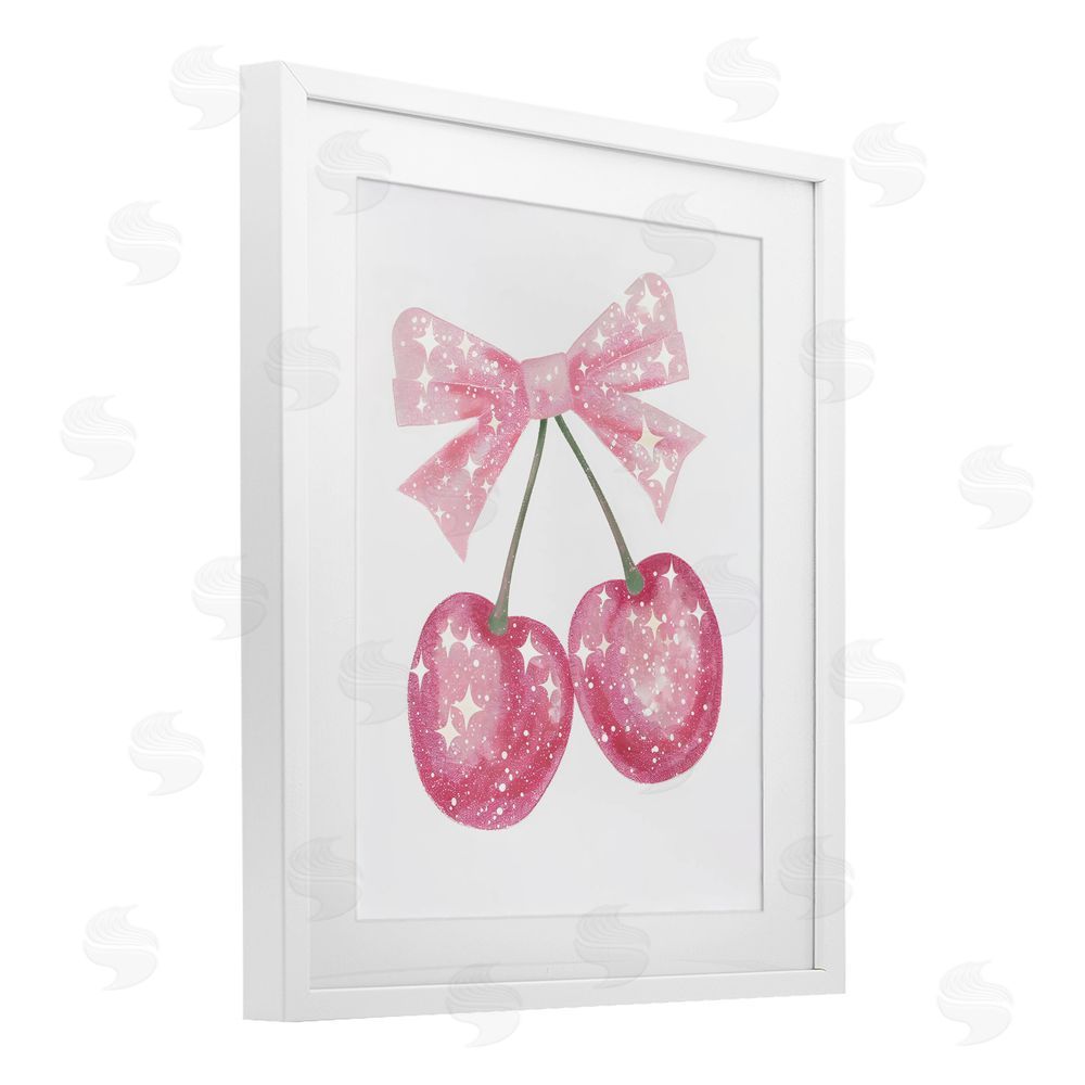 Creative Studio Pink Star Sparkle Cherries White Framed Print Under Glass Art