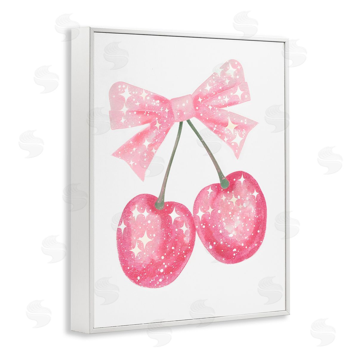 Creative Studio Pink Star Sparkle Cherries White Frame Giclee Art Print
