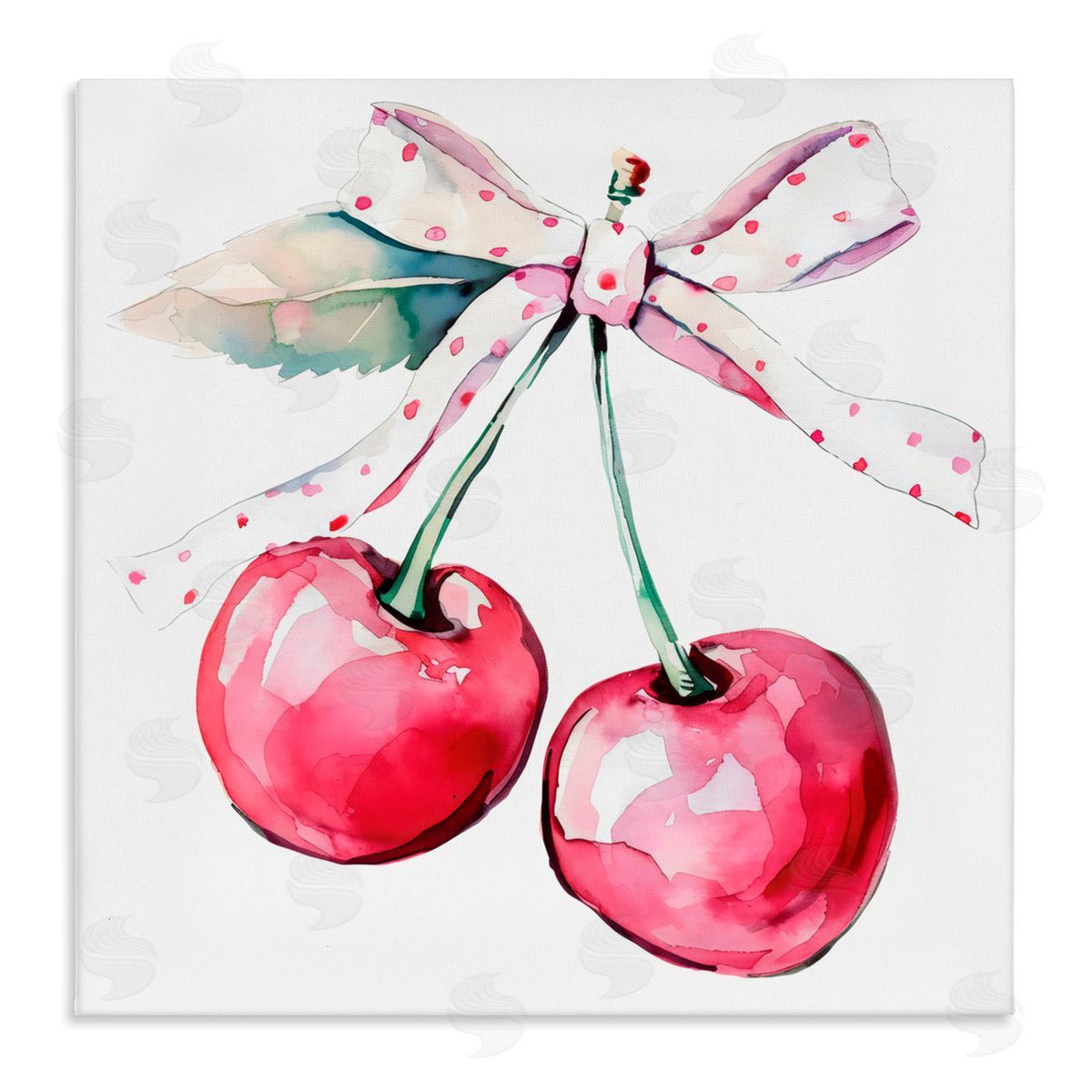 Creative Studio Whimsical Cherries with Dotted Ribbon Canvas Wall Art Print