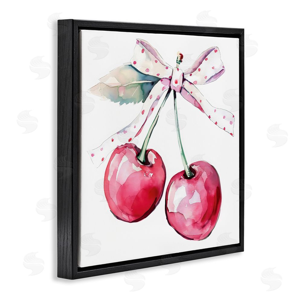 Creative Studio Whimsical Cherries with Dotted Ribbon Black Floating Frame Canvas Wall Art Print