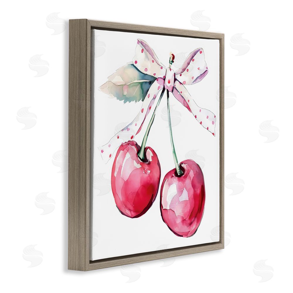 Creative Studio Whimsical Cherries with Dotted Ribbon Brown Floating Frame Canvas Wall Art Print