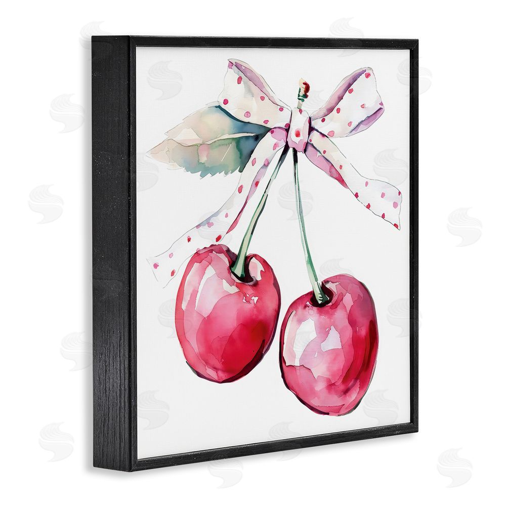 Creative Studio Whimsical Cherries with Dotted Ribbon Black Framed Giclee Wall Art Print