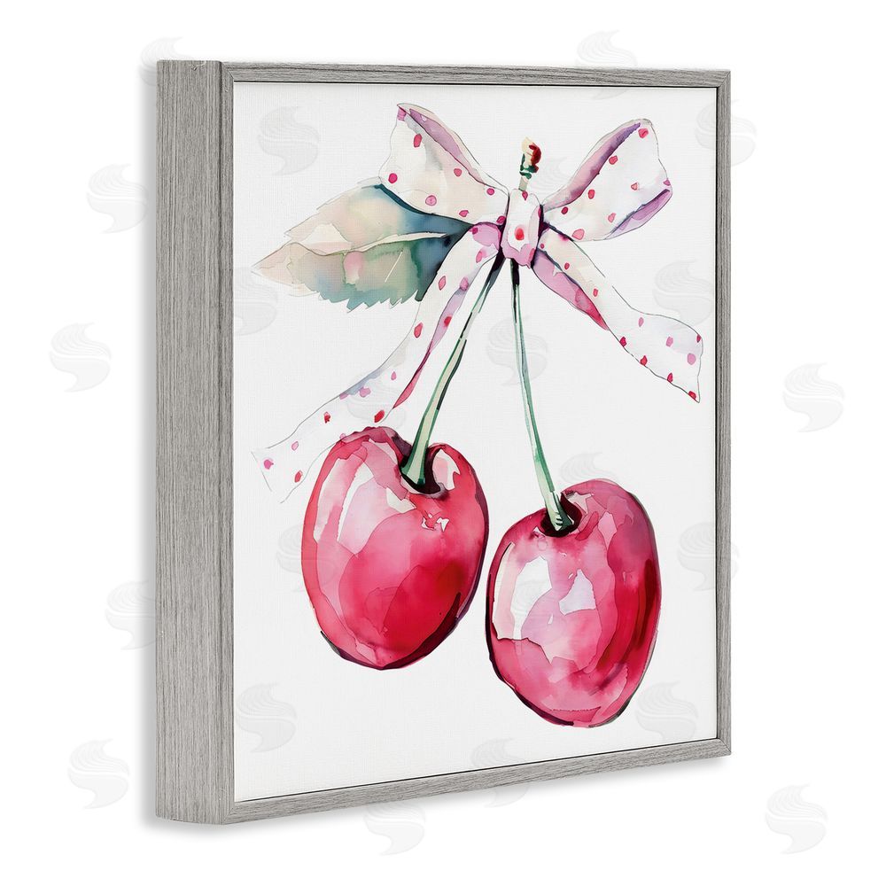 Creative Studio Whimsical Cherries with Dotted Ribbon Gray Framed Giclee Wall Art Print