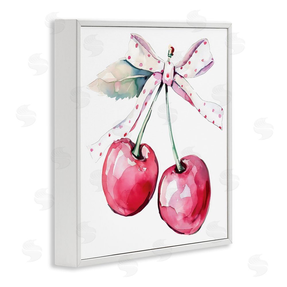 Creative Studio Whimsical Cherries with Dotted Ribbon White Framed Giclee Wall Art Print