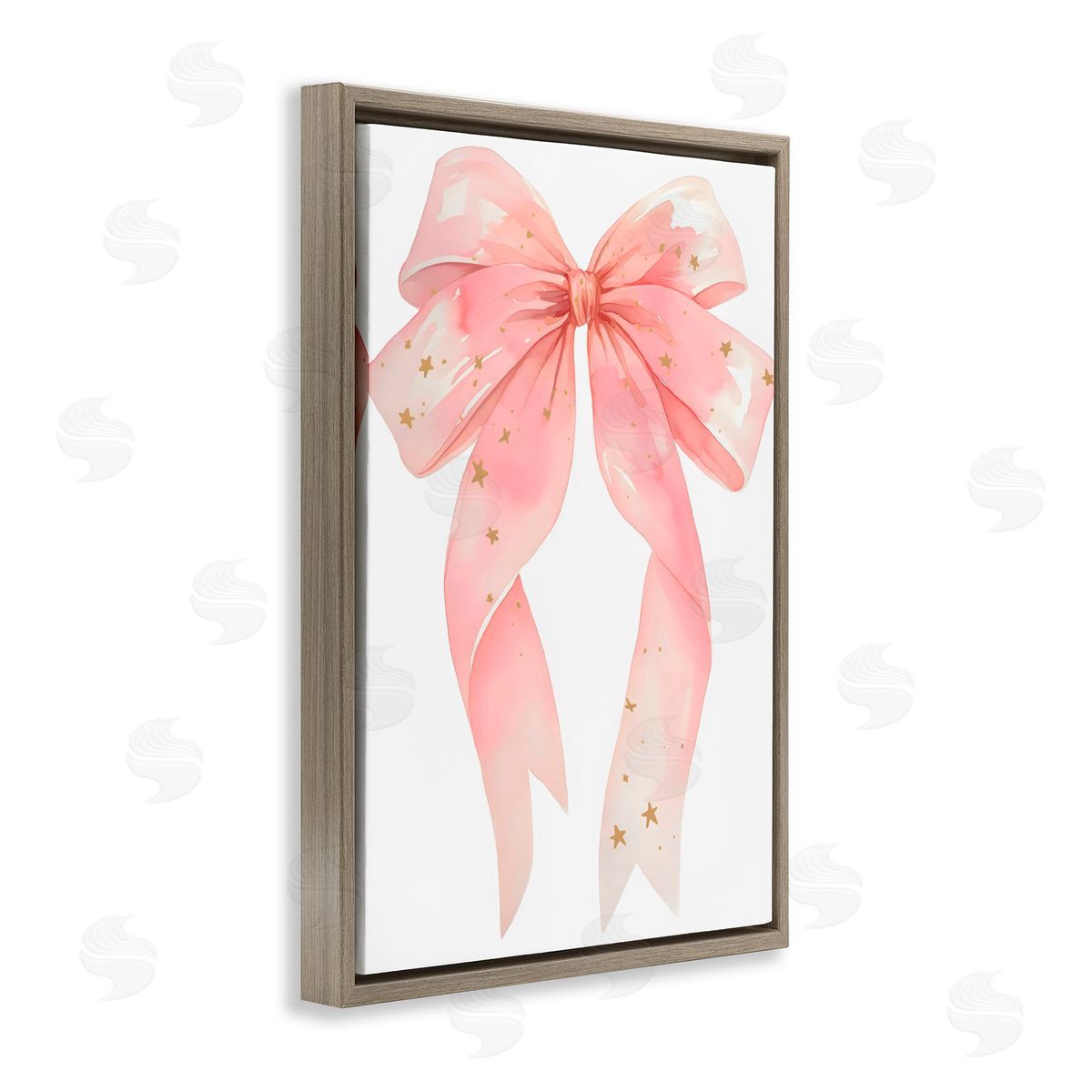 Creative Studio Pink Bow With Gold Stars Brown Floating Frame Canvas Art Print
