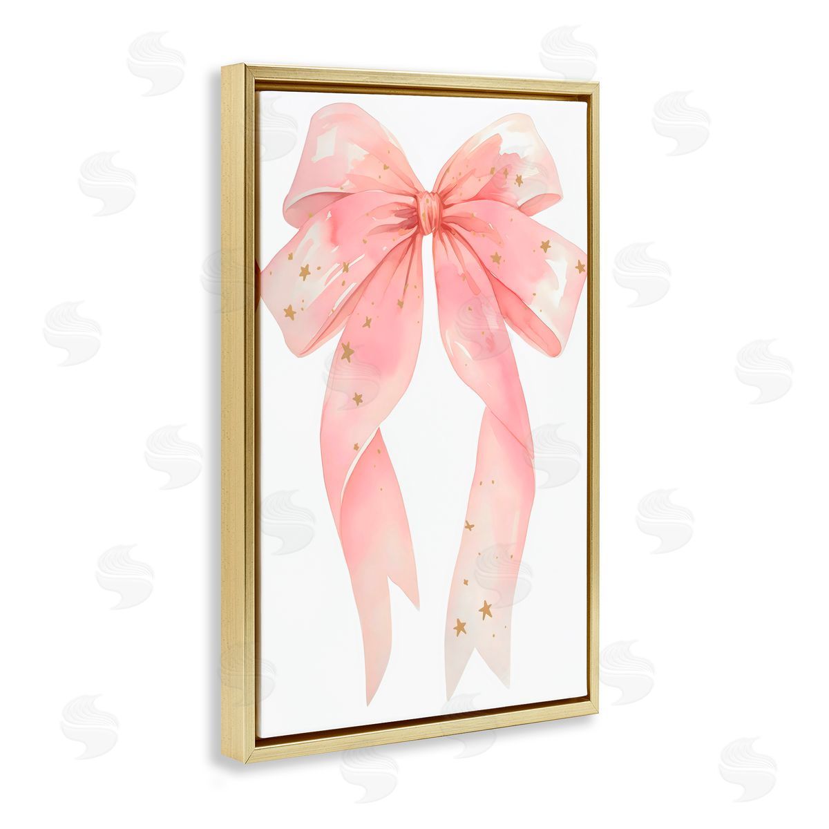 Creative Studio Pink Bow With Gold Stars Gold Floating Frame Canvas Art Print