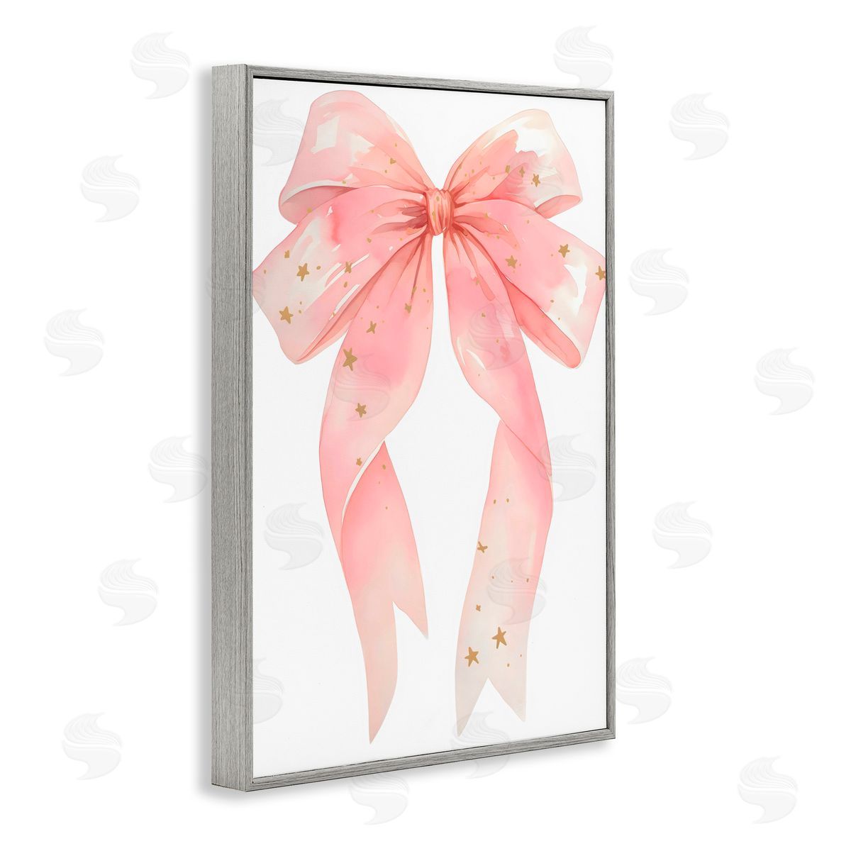 Creative Studio Pink Bow With Gold Stars Gray Framed Giclee Art Print