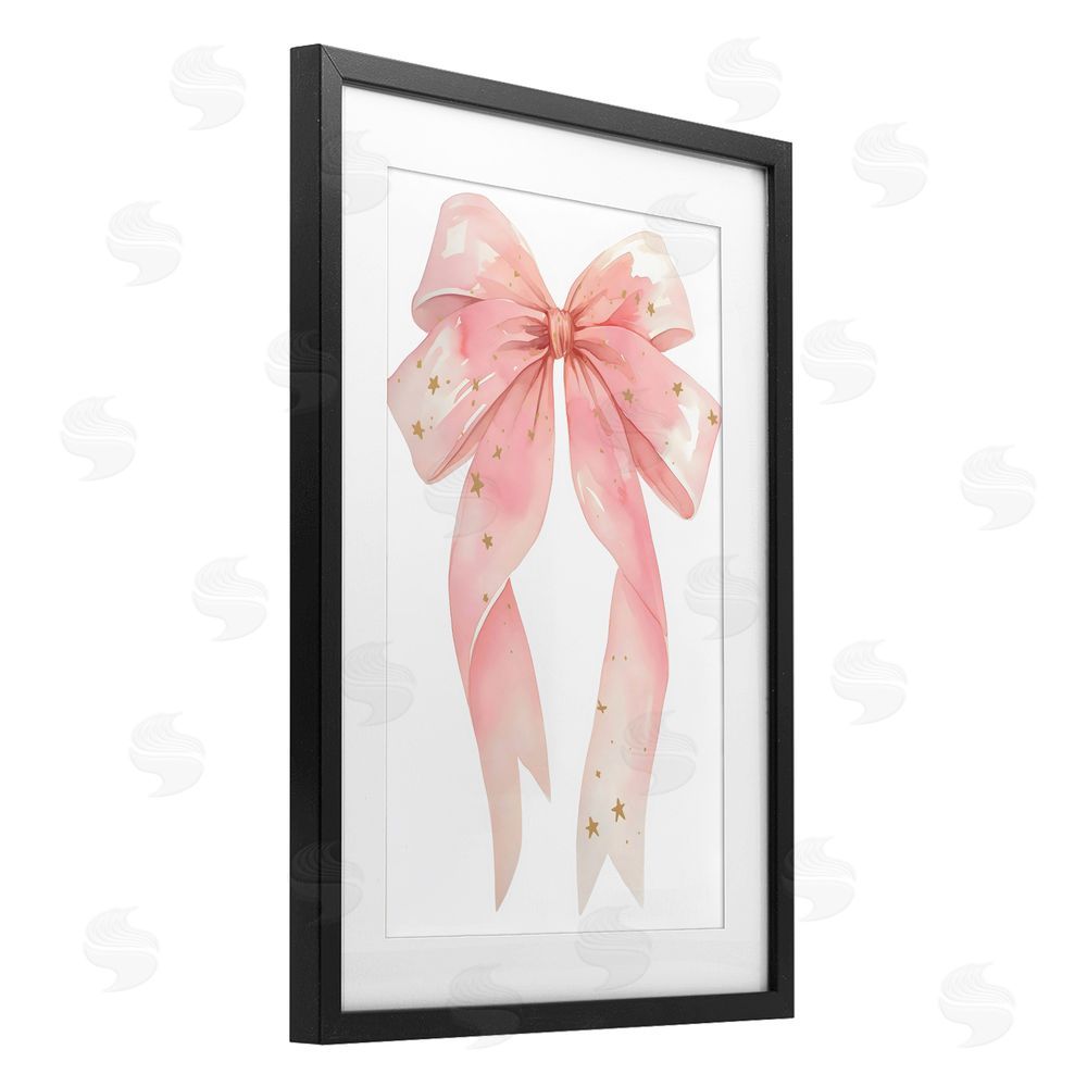 Creative Studio Pink Bow With Gold Stars Black Framed Print Under Glass Art