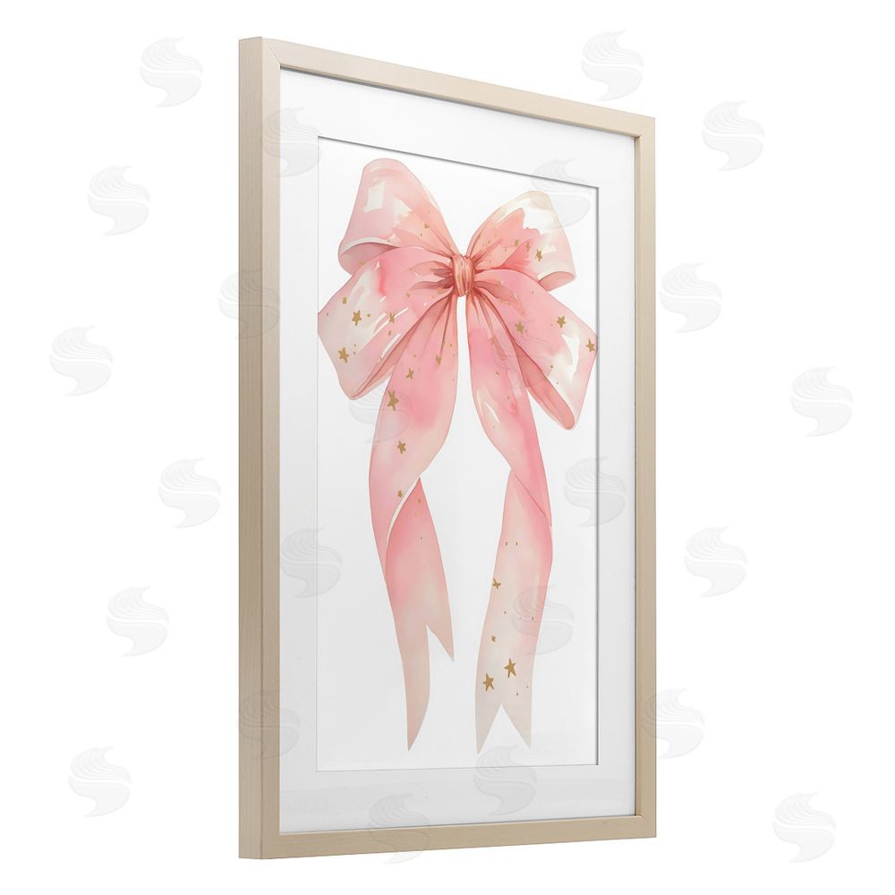 Creative Studio Pink Bow With Gold Stars Birch Framed Print Under Glass Art