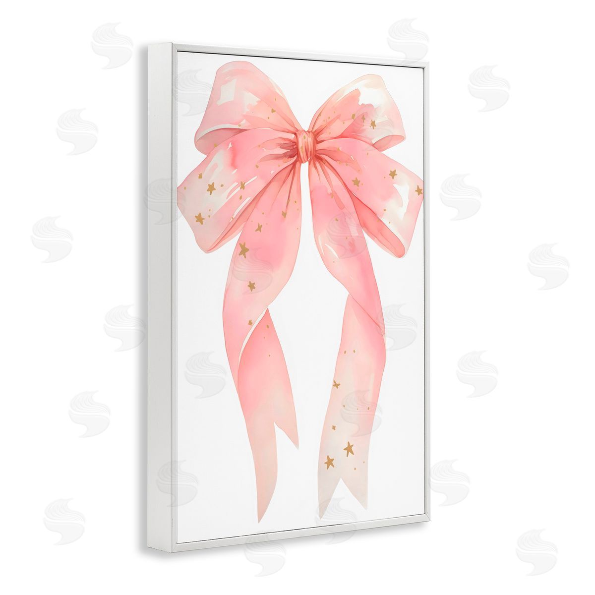 Creative Studio Pink Bow With Gold Stars White Frame Giclee Art Print