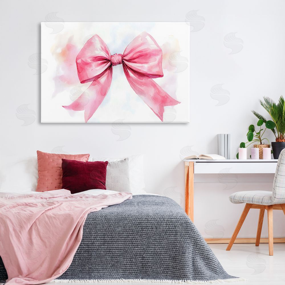 Creative Studio Watercolor Fade Pink Bow Canvas Art on Wall