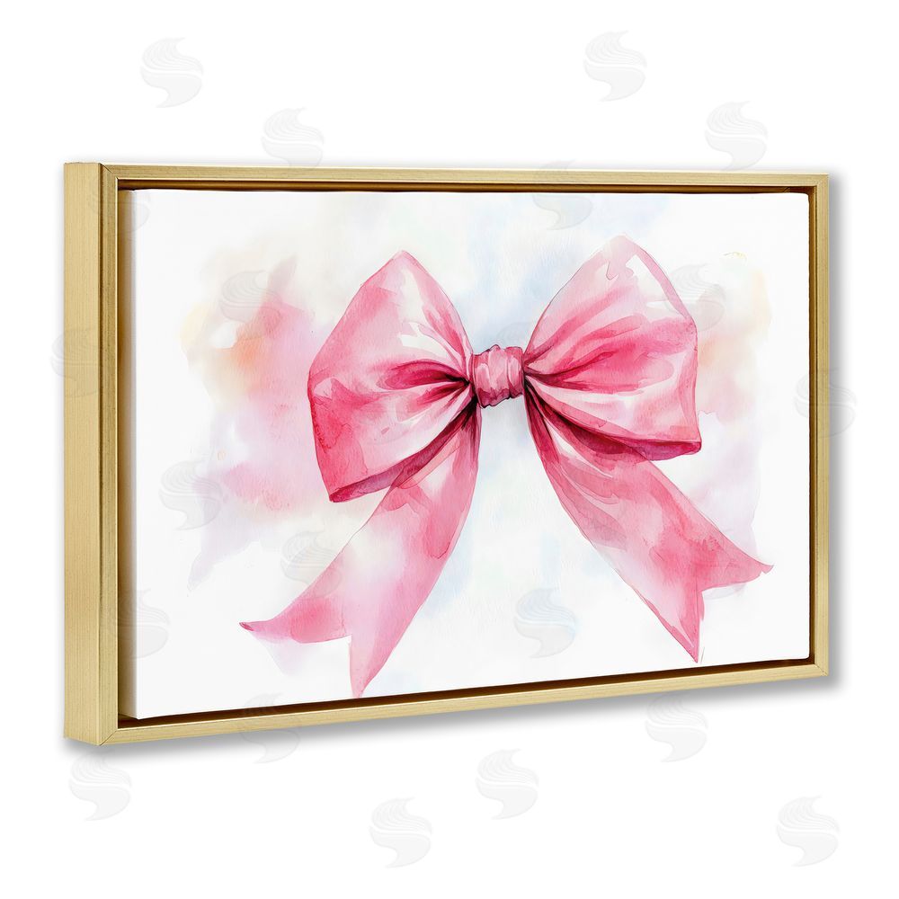 Creative Studio Watercolor Fade Pink Bow Gold Floating Frame Canvas Wall Art Print