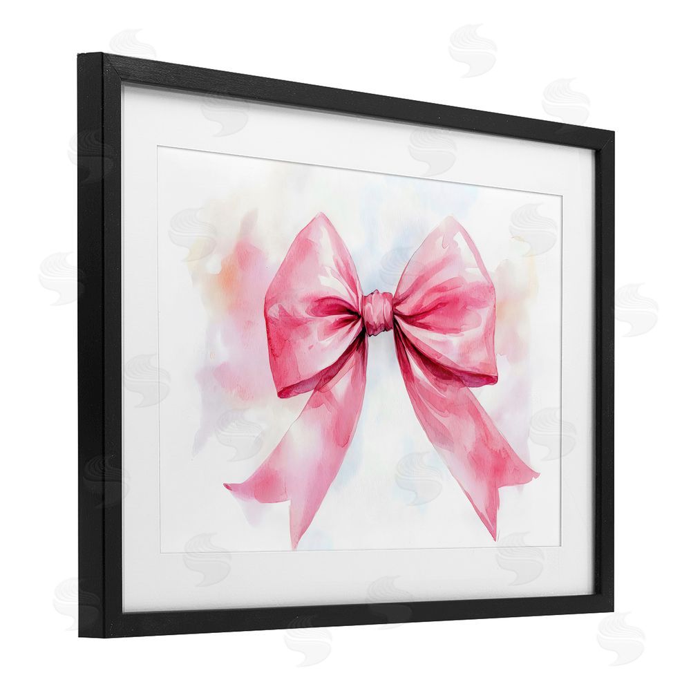 Creative Studio Watercolor Fade Pink Bow Black Framed Print Under Glass with White Mat Wall Art