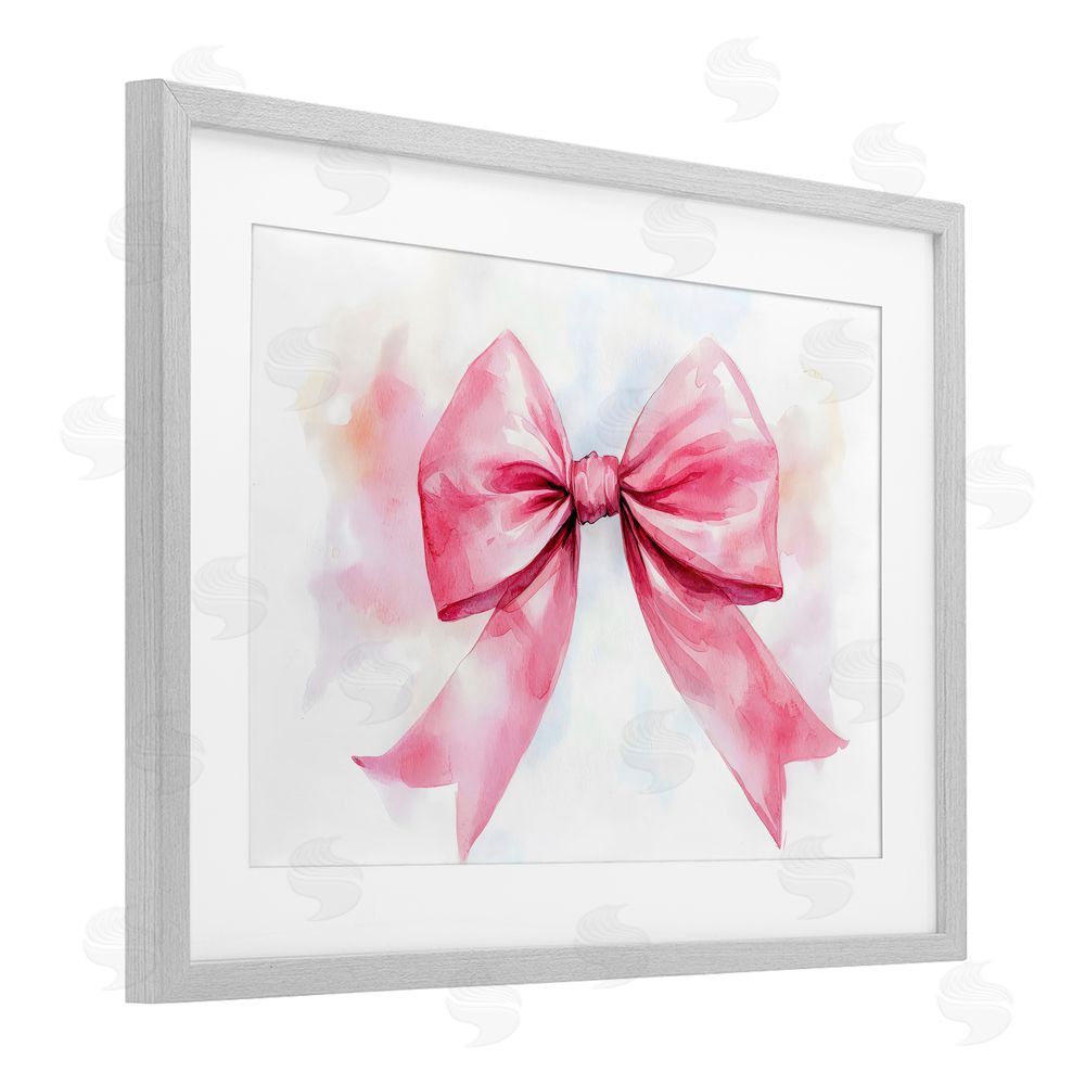 Creative Studio Watercolor Fade Pink Bow Gray Framed Print Under Glass with White Mat Wall Art