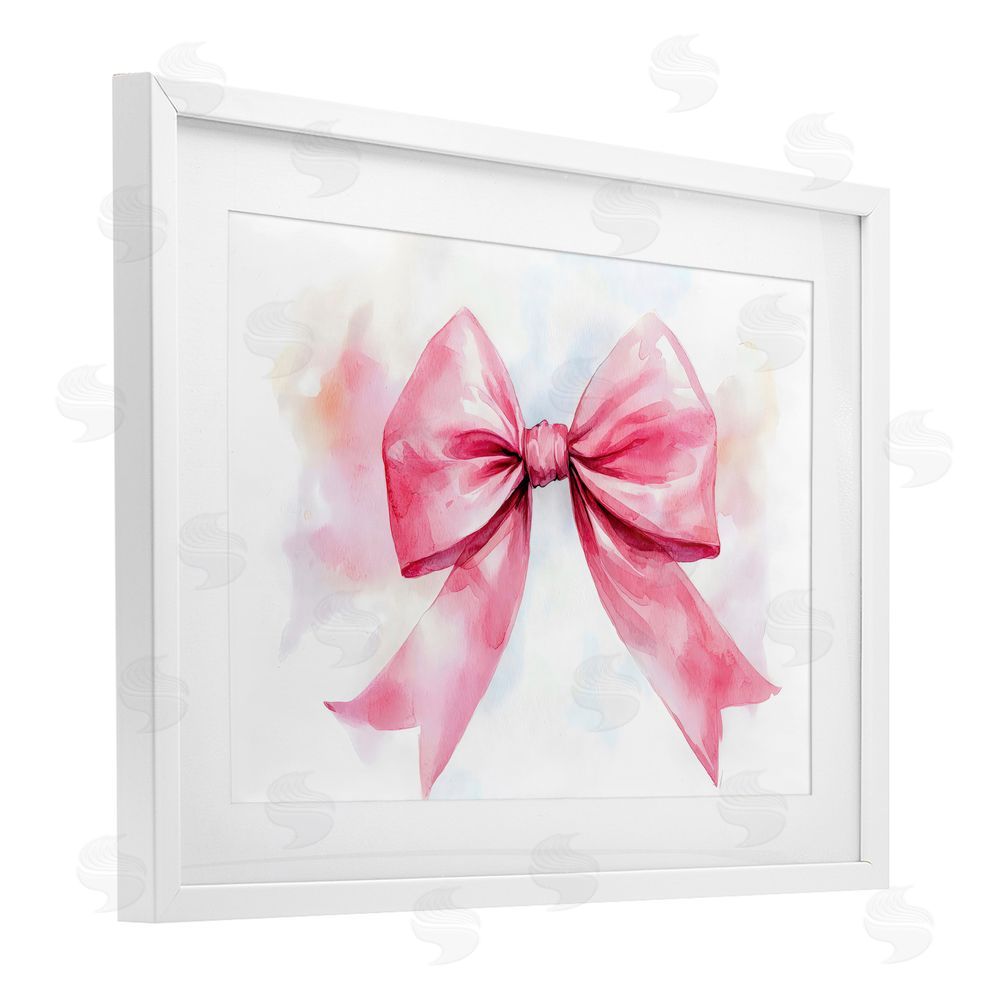 Creative Studio Watercolor Fade Pink Bow White Framed Print Under Glass with Mat Wall Art