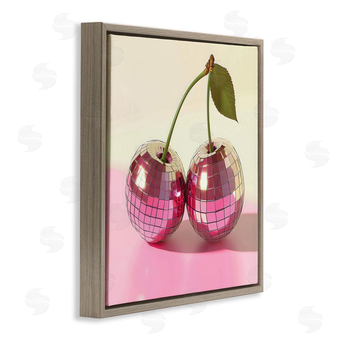 Creative Studio Retro Disco Cherries Gleam Brown Floating Frame Canvas Art Print