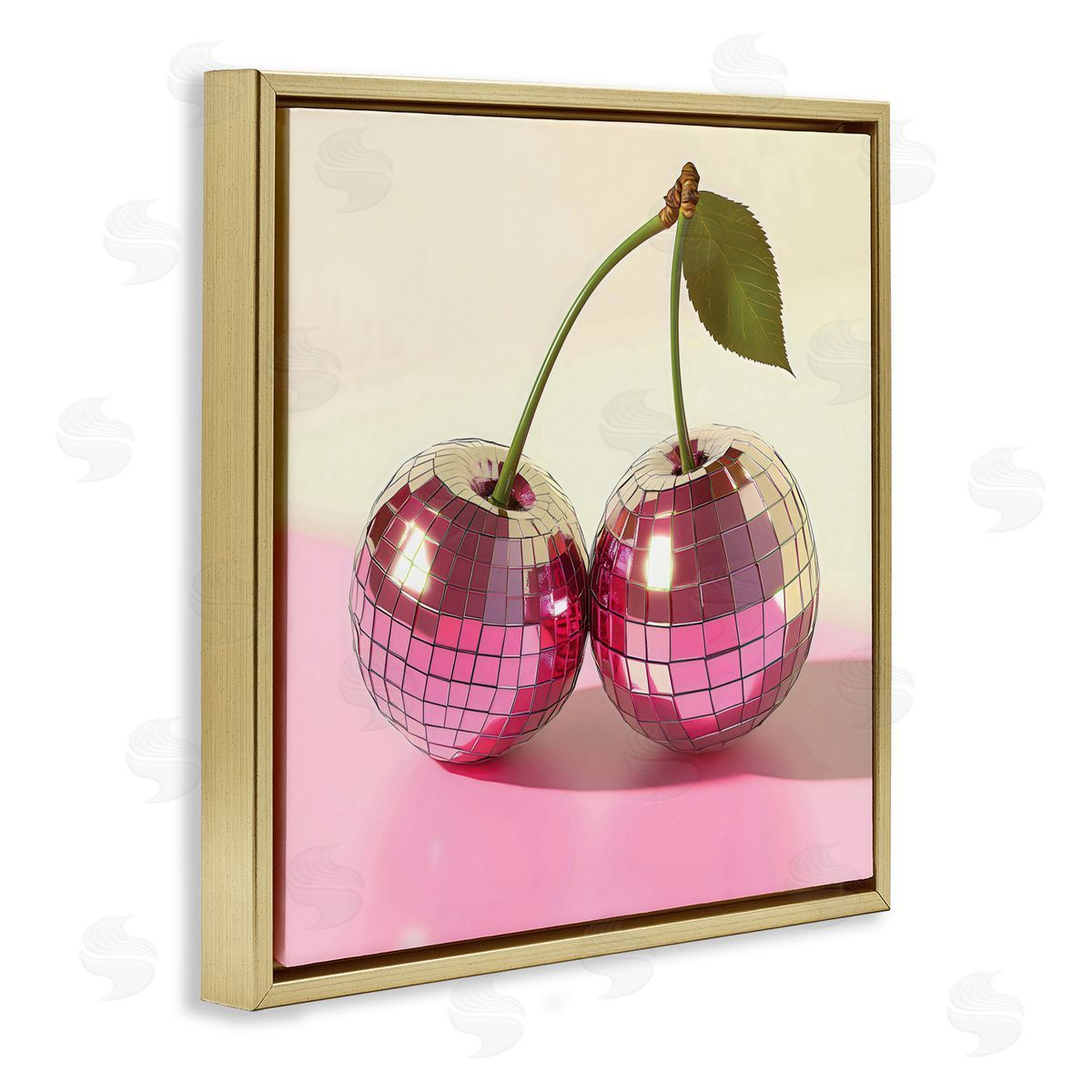 Creative Studio Retro Disco Cherries Gleam Gold Floating Frame Canvas Art Print