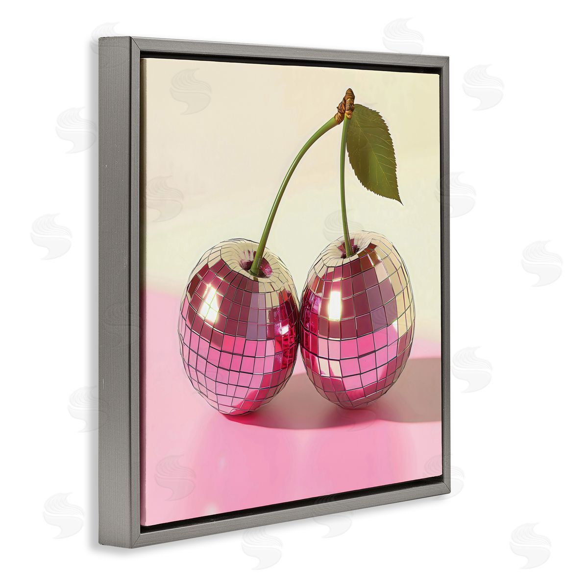 Creative Studio Retro Disco Cherries Gleam Gray Floating Frame Canvas Art Print