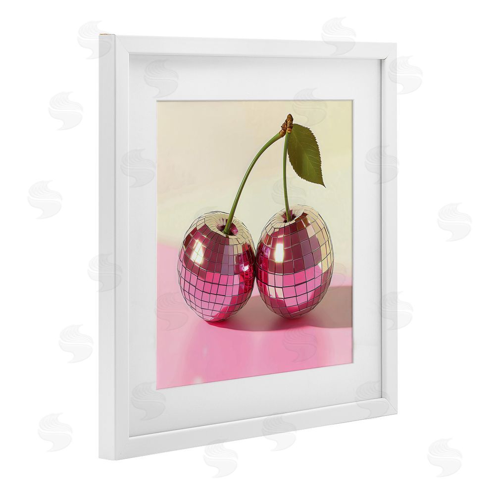 Creative Studio Retro Disco Cherries Gleam White Framed Print Under Glass Art