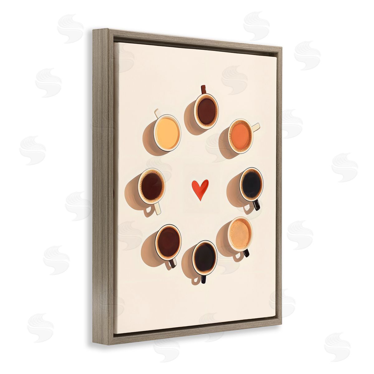 Arlington Prints Circle Of Coffee Mugs Brown Floating Frame Canvas Art Print